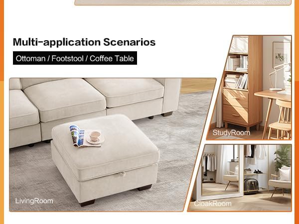 TEKAMON 27.5" Storage Ottoman, Square Footrest with Sponge Padded Seat, ...