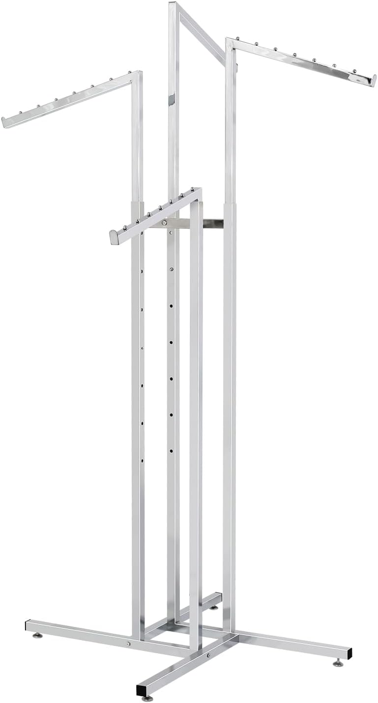 4 Way Adjustable Clothing Rack with Slanted Arms - Retail Clothing Rack Displ...