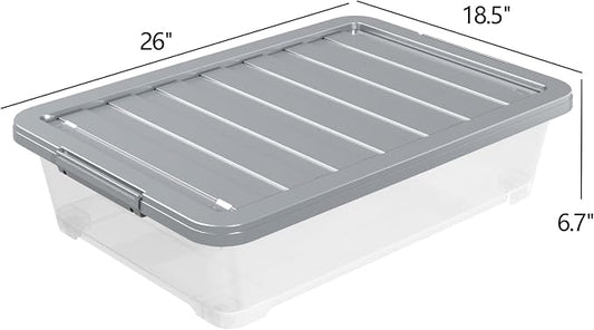Readsky 3 Packs Large Clear Wheeled Latching Box, 40 L Plastic Underbed Storage - Image 2