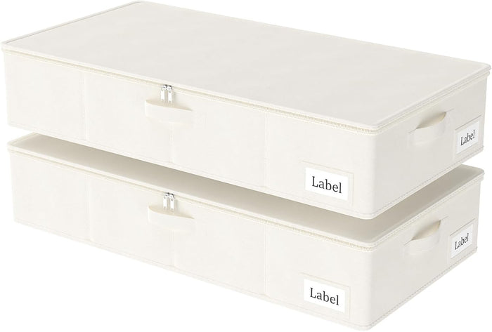 Yawinhe 48L Foldable Underbed Storage Bags, 2 Pack Closet Organizer,Beige