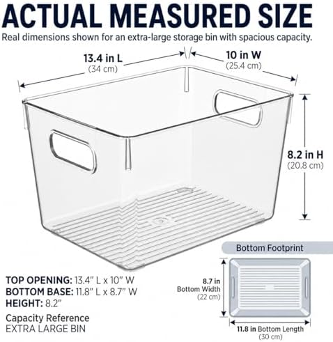 MOONEDGE 6 Pack X-Large Clear Organizer Bins 13x10x8in Storage Containers