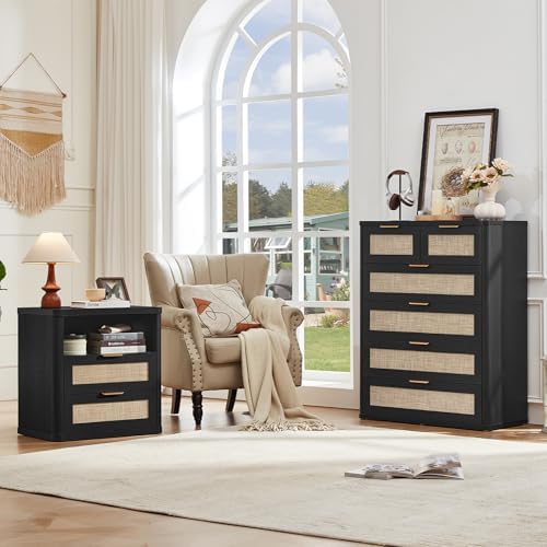 LEYAOYAO Rattan Dresser for Bedroom, 41" Tall Chest of Drawers