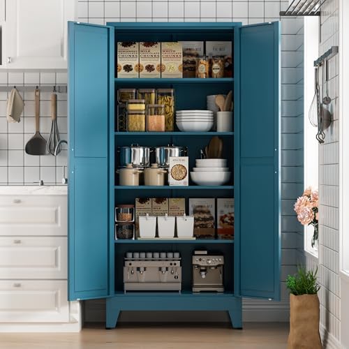 COFaR Home Farmhouse Storage Cabinet with Barn Door, Tall Kitchen Pantry Cupb...