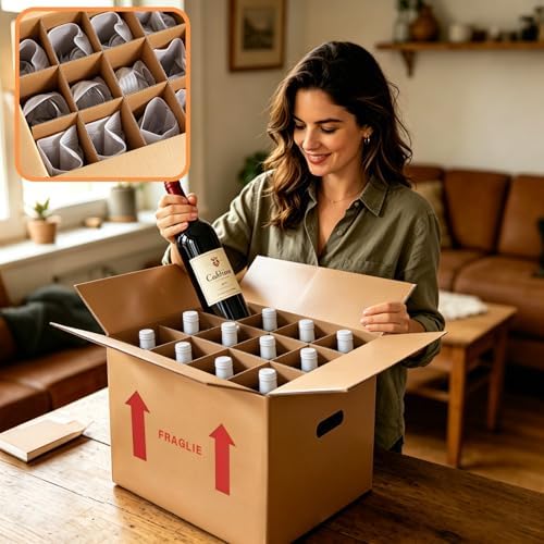 6-Pack 12-Bottle Wine Boxes for Moving 14"x12"x13" Wine Shippi...