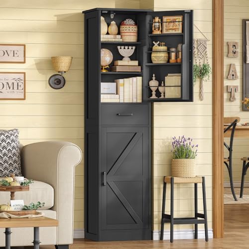 Tall Storage Cabinet with Door Shelves & Drawer, Kitchen Pantry Cabinet