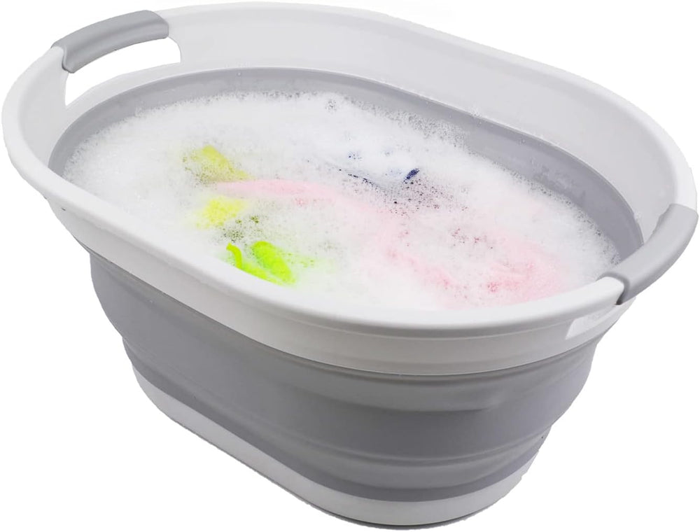 SAMMART 28L (7.4 Gallon) Oval Collapsible Plastic Laundry Basket - Foldable P...
