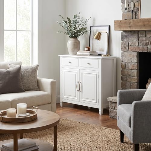 SIMPLIHOME Connaught 40" Wide Solid Wood Storage Cabinet in White