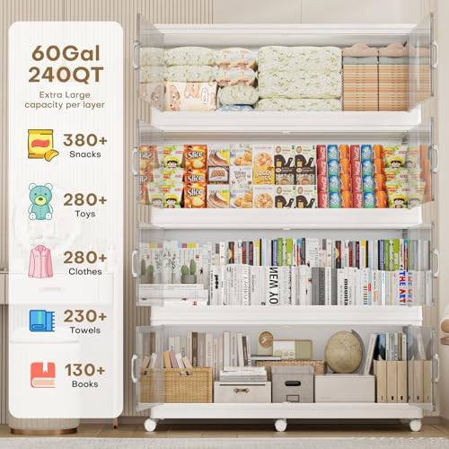 300Gal Extra Large Foldable Storage Organizer with Lid, 1200QT Stackable Plas...