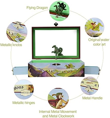Enchantmints Dragon Boys Jewerly Box Spins to Music 3 Pullout Drawers Treasur...