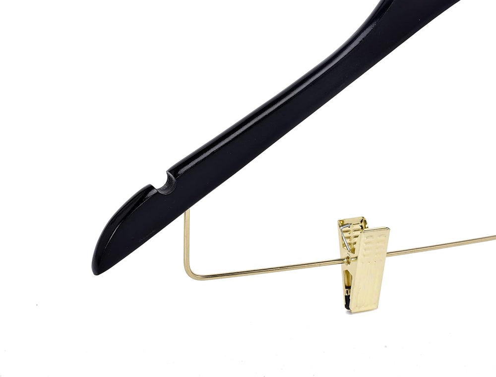 Quality Black Wooden Skirt Hangers with Clips, 20-Pack Smooth Solid Wood Pant...
