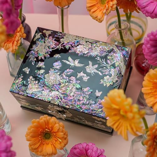 February Mountain Mother-of-Pearl Jewelry Box | Wooden Make | Two-Layer Velve...