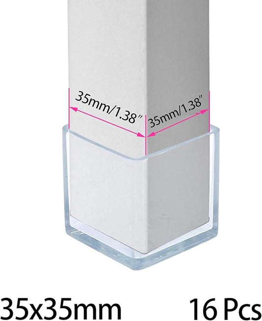 16 Pcs Transparent Square Anti-Slip Rubber Leg Tips Chair Leg Caps Furniture - Image 2