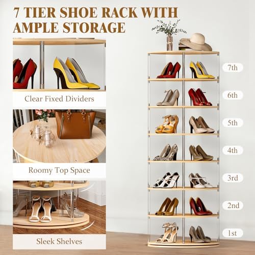 TAKEKIT 7-Tier Rotating Shoe Rack, 360 Degree Spinning Shoe Rack Tower, Lazy ...