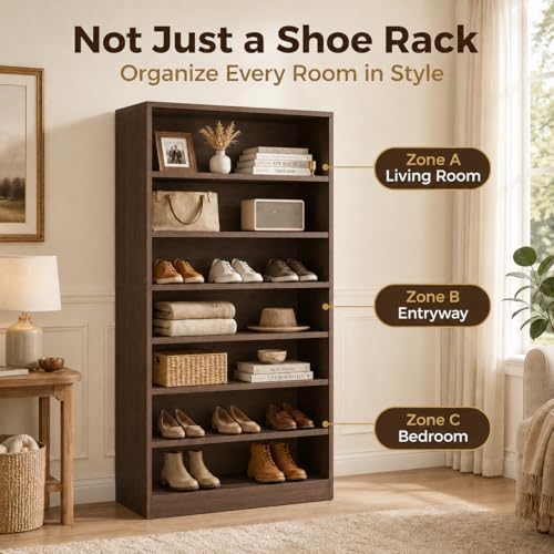 Homieasy 9-Tier Tall Shoe Rack Cabinet for Closet & Entryway, Walnut