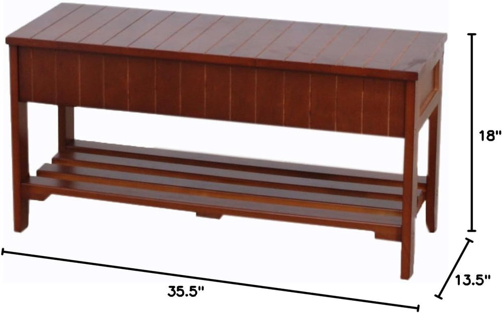 Roundhill Furniture Quality Solid Wood Shoe Bench with Storage, Cherry