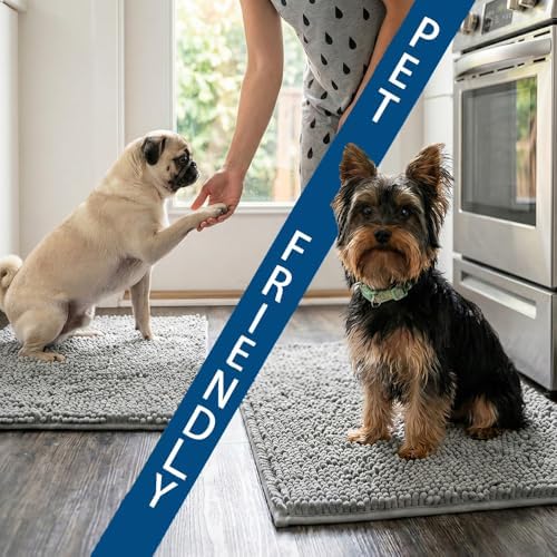 Bathroom Rugs Sets 2 Piece,Super Absorbent Chenille Bath Mats and U-Shaped Toilet Rug,Strong PVC Non Slip Backing,Microfiber Washable Dry Quickly Bath Mats for Bathroom(20"x32"+20"x20"U, Light Grey)