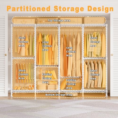 ULIFHOME H41 Clothes Rack, Large Clothing Racks for Hanging Clothes, White