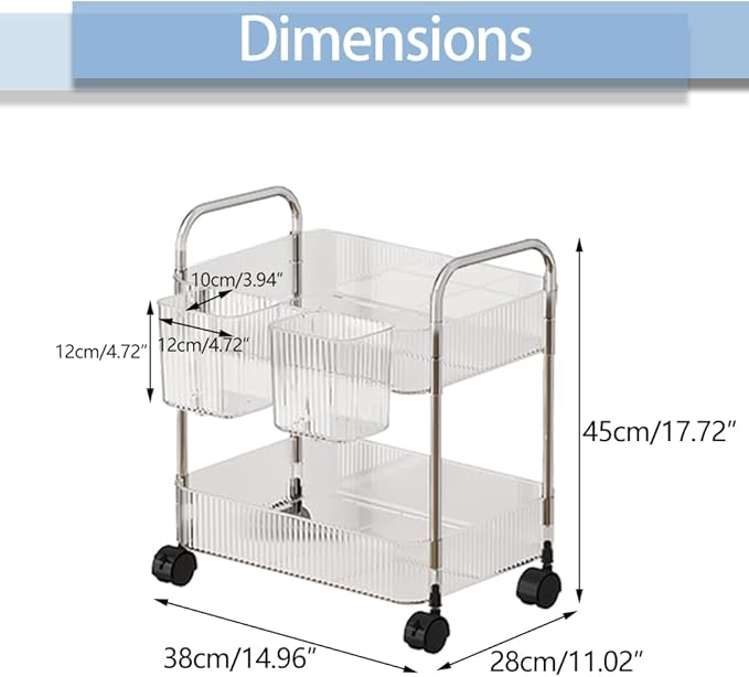 2-Tier Utility Rolling Cart Storage Organizer Sofa Side Table - Image 7