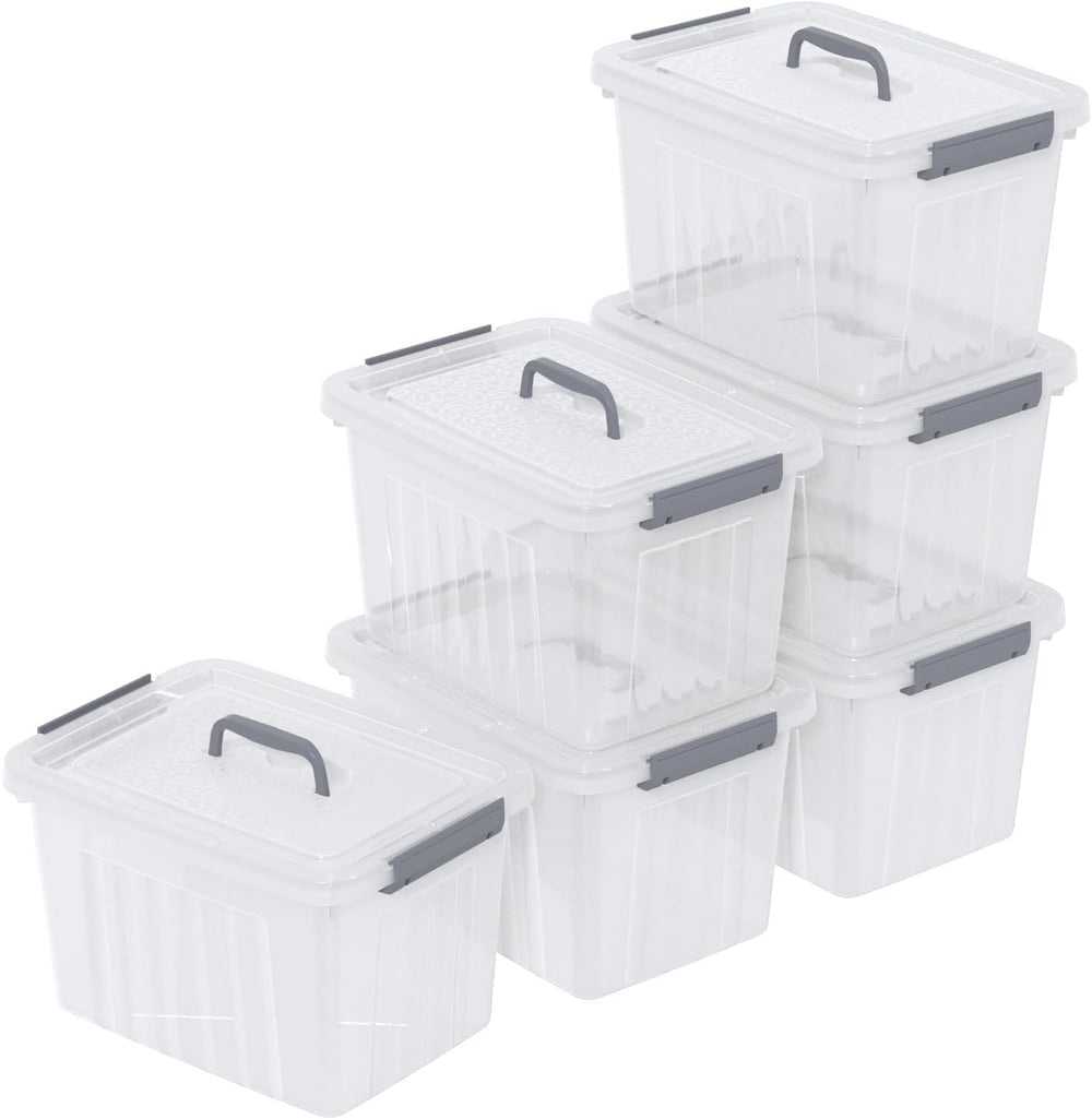 6-Pack 10 Quart Clear Latching Bin with Handle, Plastic Storage Box