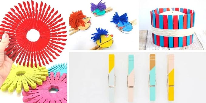 1.9 in Orange Wood Clothespins Hang Kids Artwork Craft Project Clothes Clips - Image 5