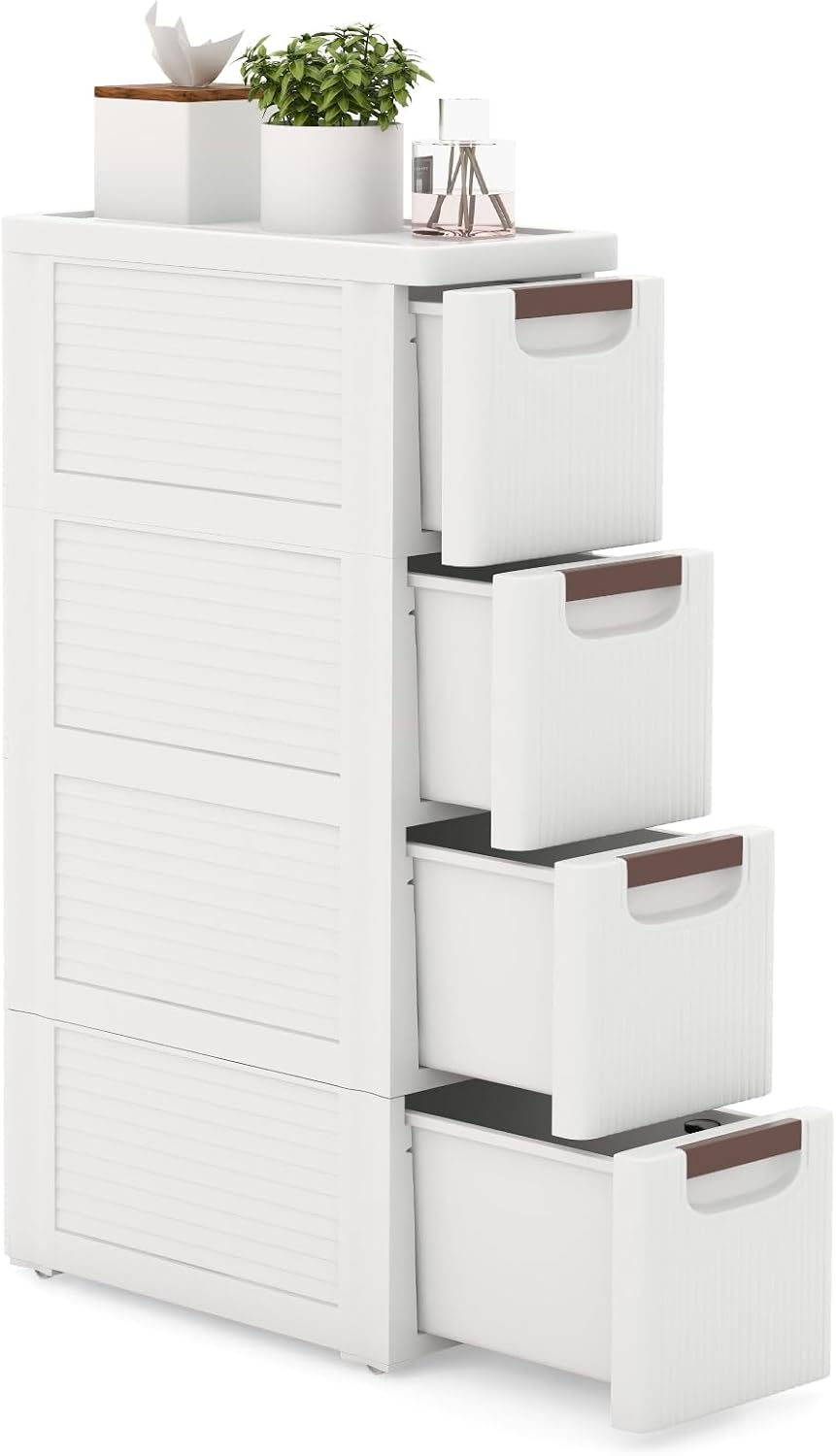 LOKO 4-Drawer Narrow Storage Cabinet, Slim Rolling Cart (7.5"x16.5"...