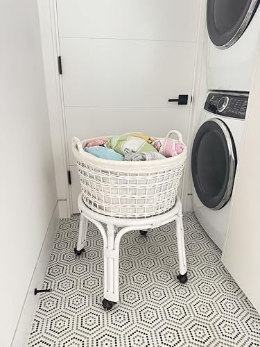 KOUBOO Rolling Wicker Laundry Basket, Handwoven Wicker Hamper with Removable ...