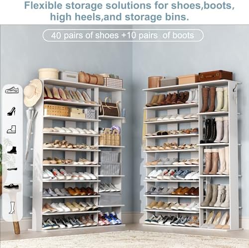 HOMEFORT 10 Tiers Shoe Rack, 50 Pairs Large Shoe Shelf, 61.8" Tall Shoe ...