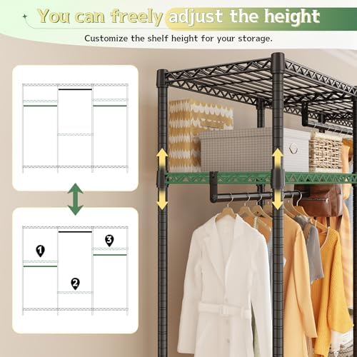 Raybee Clothes Rack, Heavy Duty Portable Closet with Cover, 3 Rods, 800LBS