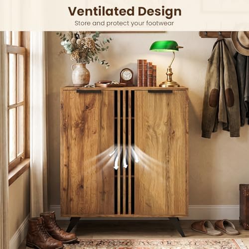 GIANTEX 4-Tier Wooden Shoe Cabinet for Entryway with 2 Doors