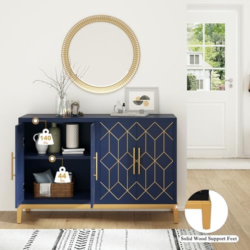 HLR 48" Accent Cabinet with 4 Doors and Shelves, Modern Credenza Storage...