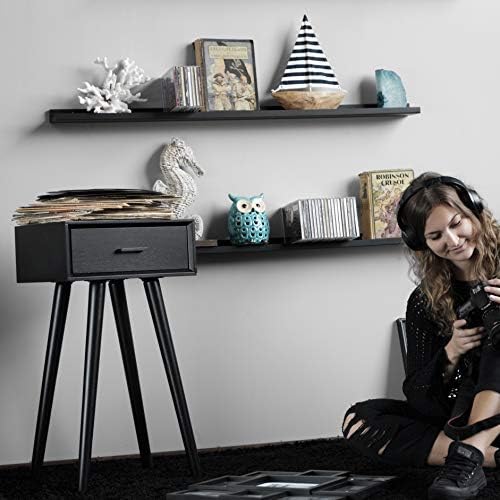 Wallniture Denver 46" Black Floating Shelf for Wall Collage, Picture Led...
