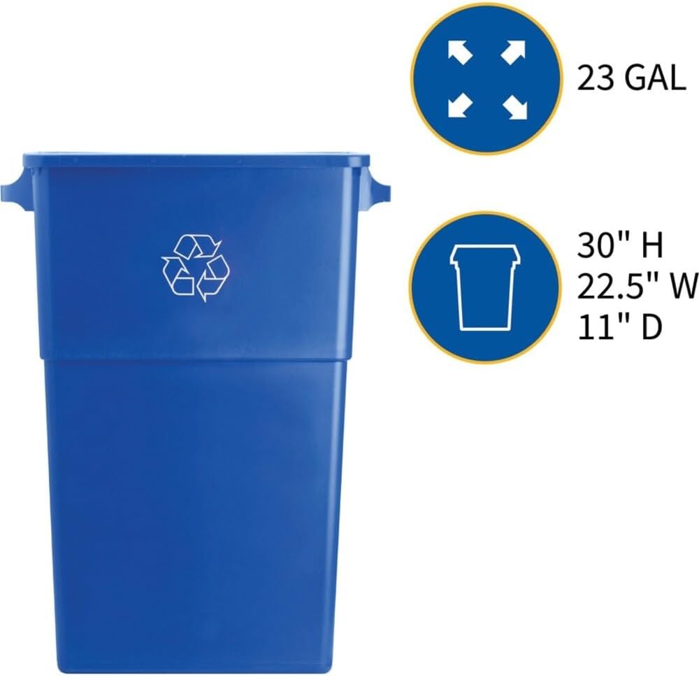 Genuine Joe GJO57258 Recycling Rectangular Container, 23 Gallon Capacity, 22-1/2" Width x 30" Height x 11" Depth, Blue