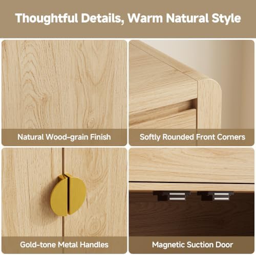 Natural Oak Shoe Storage Cabinet with Drawer, 2 Doors, Adjustable Shelves
