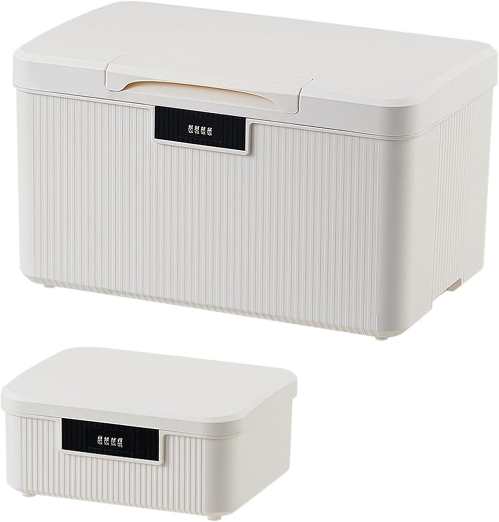 RUIAN Lockable Storage Container Bin, 10 Gallon & 2.3 Gallon (Milk White)