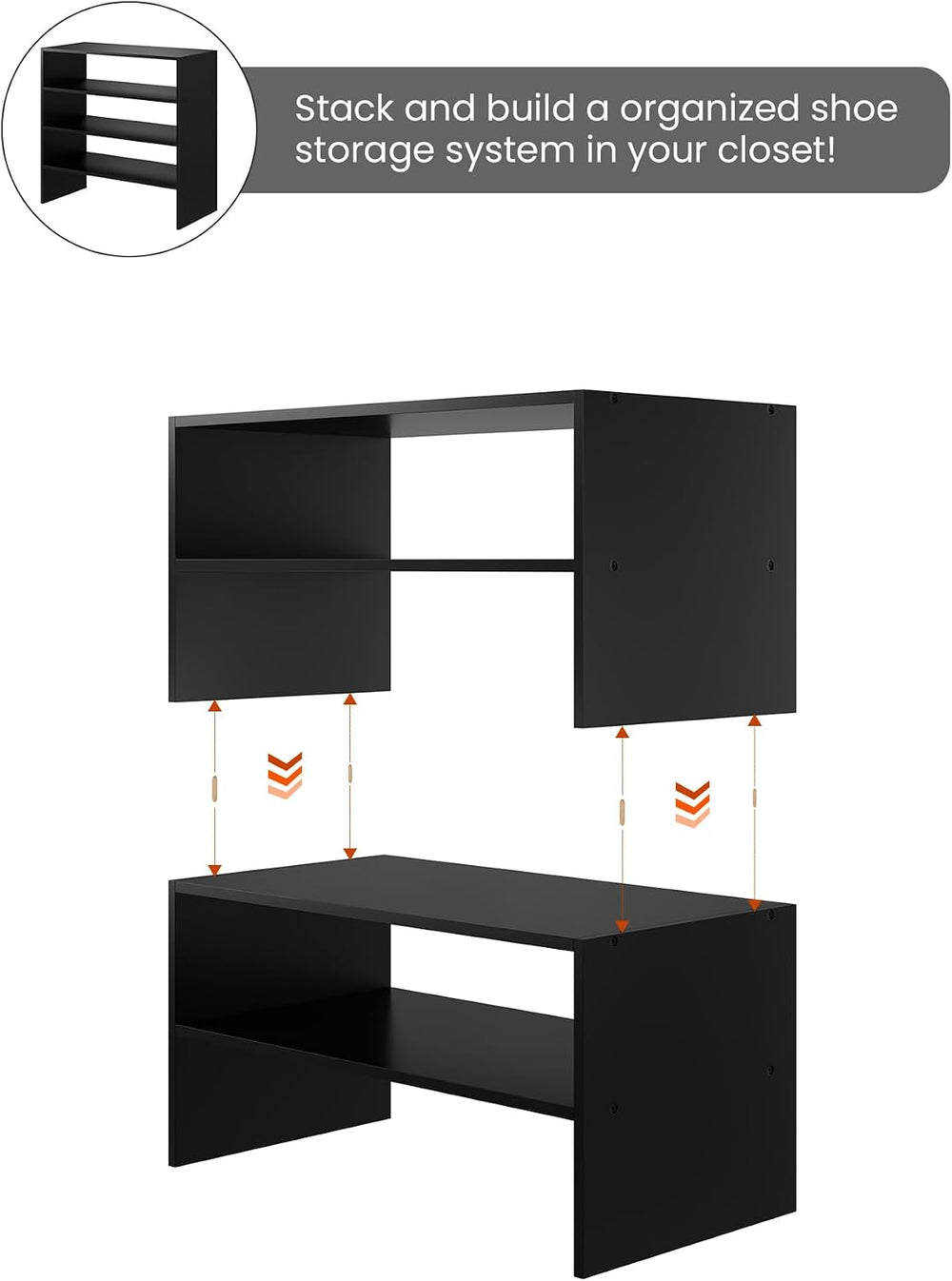 2-Tier Stackable Shoe Rack, 24.6 Inches Wide, Matte Black(Pack of 2)