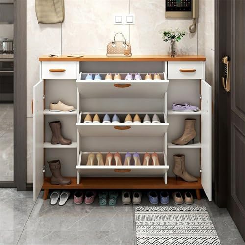 Shoe Storage Cabinet with Large Storage Drawer&Cabinet Space Solid Wood M...