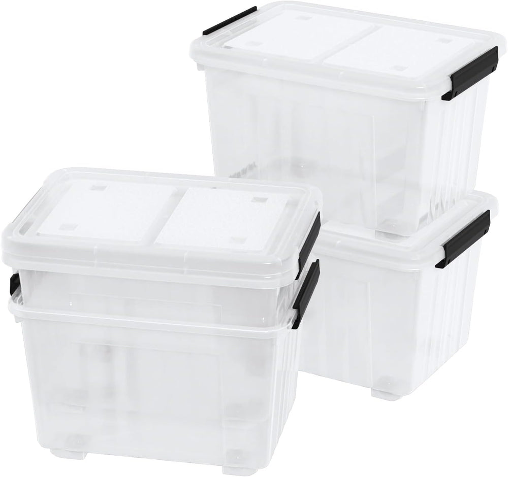50 L 4 Packs Plastic Storage Box with Latching Lid and Wheels
