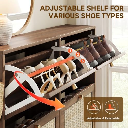 Nicetree Shoe Cabinet Storage for Entryway, 4-Flip Drawer Narrow Shoe Rack, O...