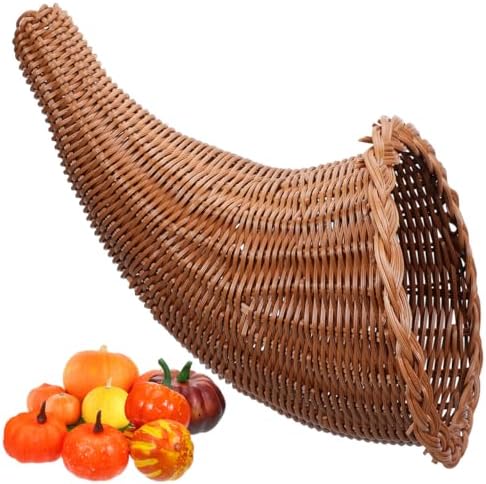 Homoyoyo Cornucopia Baskets Grapevine Fall Basket Rattan Storage Basket Woven Wicker Serving Platter Figurine for Thanksgiving Table Centerpiece
