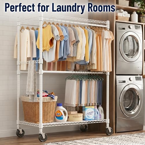 Homdox Heavy Duty Rolling Clothes Rack, Adjustable Clothing Rack for Hanging ...