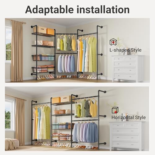 Timate X3 Expandable Heavy Duty Clothes Rack Wall Mounted Clothing Rack for H...