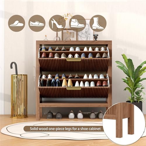 Modern 4-Tier Flip Drawer Shoe Cabinet, Freestanding Hidden Slim Narrow Shoe ...