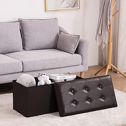 Youdesure Folding Storage Ottoman Bench, Faux Leather Footrest Couch for Livi...