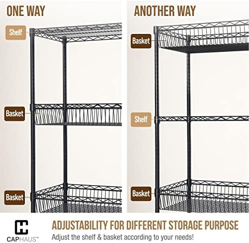 Fencer Wire NSF 2 to 4 Tier Stackable Wire Shelving Unit w/Baskets & Line...