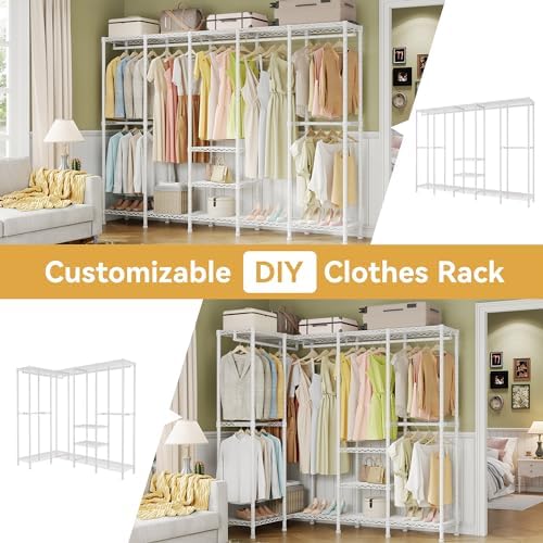 Higeego H5 Clothing Rack for Hanging Clothes, Heavy Duty Closet Rack, White