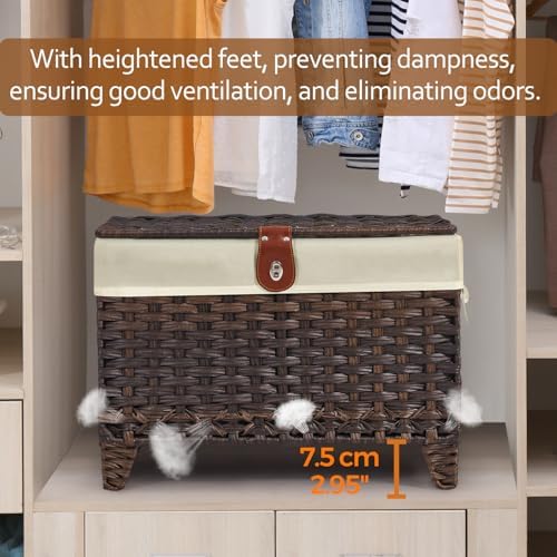 Wicker Storage Basket with Lid, 65L Shelf Basket with Removable Liner Bag