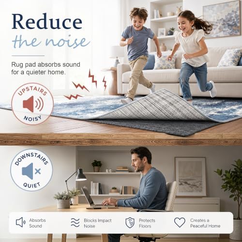 8x10 Non Slip Rug Pad Gripper Cushioned Carpet Pads | Ideas for Hardwood Floors, Thick Felt Liner with Silicone Backing, Under Area Rugs Anti Skid Mat Keep Rugs in Place and Safe