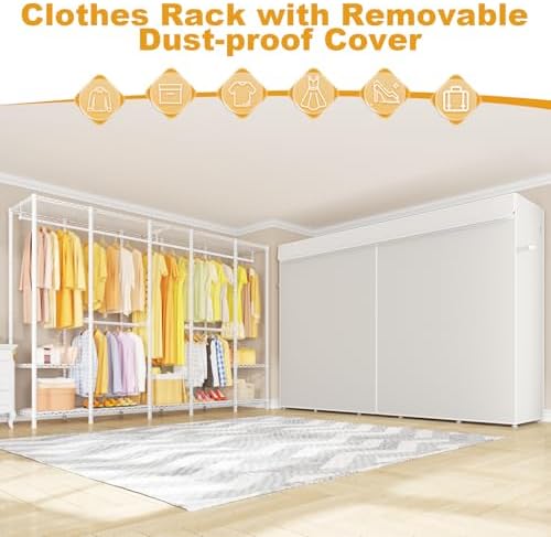 ULIFHOME H50C Clothes Rack with Cover, Large Covered Clothing Rack, White
