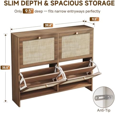 Nicetree Shoe Cabinet Storage for Entryway, 4-Flip Drawer Narrow Shoe Rack wi...