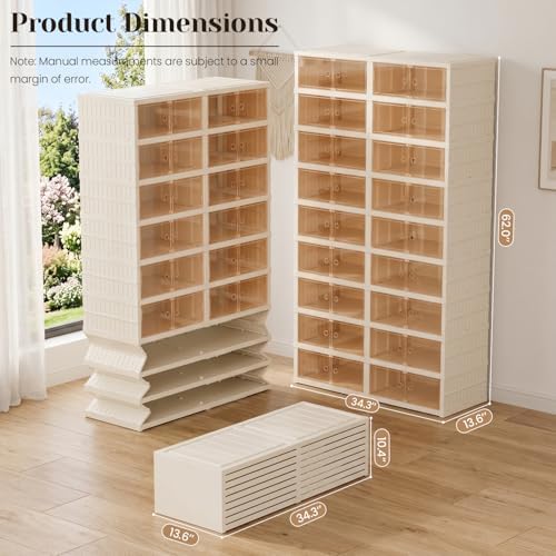 Collapsible Shoe Rack Organizer, Clear Doors Plastic Shoe Storage Cabinet